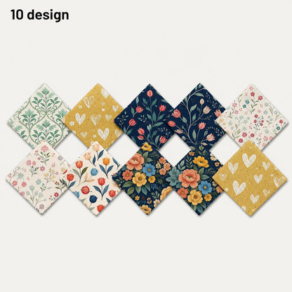 10pcs Charm Pack Set Floral Pattern Vintage Style Handmade DIY with Rich Color and Texture Elements 100% Polyester Patchwork in 10 Design Styles Suitable for Patchwork DIY Craft Projects DIY Wallet Making Gift Giving Bag Making Mother's Day Gift