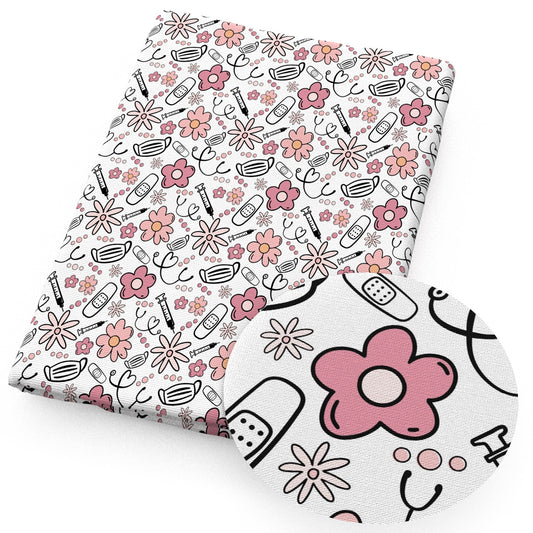 nurses doctor health stethoscope pillscapsules flowerfloral fabric