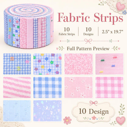 10Pc/Set, Making 10 Images 1pc Each, Each Size: 6.3*50cm Plaid Floral Series Sliced Fabric Set Style Combination, Polyester Jelly Roll Fabric Strips, Pre-Cut Quilting Squares, For Quilting DIY, Handicrafts And Sewing, Blankets, Rugs, Interior Decoration,
