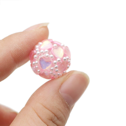 1Pc Festive Series Faux Rhinestone Pearl Acrylic Beads Heart Shaped Loose Spacer Beads Charms with Hole Ideal for DIY Jewelry Making DIY Bracelet Necklace Chain Earrings Charm Pen Bangle Decors Festive Craft Supplies
