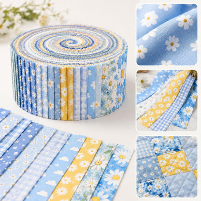 20pcs Vintage Daisy Floral Blue Series Jelly Roll Sliced Fabric Strips 2.5X19.7inch Fresh and Delicate Printed Pre-cut Multi-Color 100% Polyester for DIY Handmade Patchwork, Table Runners, Placemats, Tote Bags, Storage Pouches, Makeup Bags, Coasters