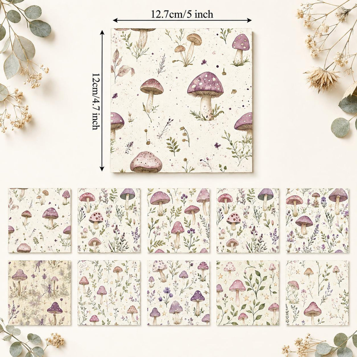 10pcs Charm Pack Set Mushroom Floral Deer Pattern Vintage Style Handmade DIY with Rich Color and Texture Elements 100% Polyester Patchwork in 10 Design Styles Suitable for Patchwork DIY Craft Projects DIY Wallet Making Gift Giving Bag Making Mother's Day