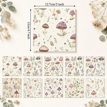 10pcs Charm Pack Set Mushroom Floral Deer Pattern Vintage Style Handmade DIY with Rich Color and Texture Elements 100% Polyester Patchwork in 10 Design Styles Suitable for Patchwork DIY Craft Projects DIY Wallet Making Gift Giving Bag Making Mother's Day