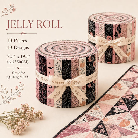 10pcs Vintage Pumpkin Bat Skull Cat Halloween Theme Jelly Roll Fabric Strips 2.5X19.7inch Pre-Cut 100% Polyester For Patchwork Quilts, Table Runners, Placemats, Tote Bags, Storage Pouches, Makeup Bags, Coasters, Quilt Blocks & Binding