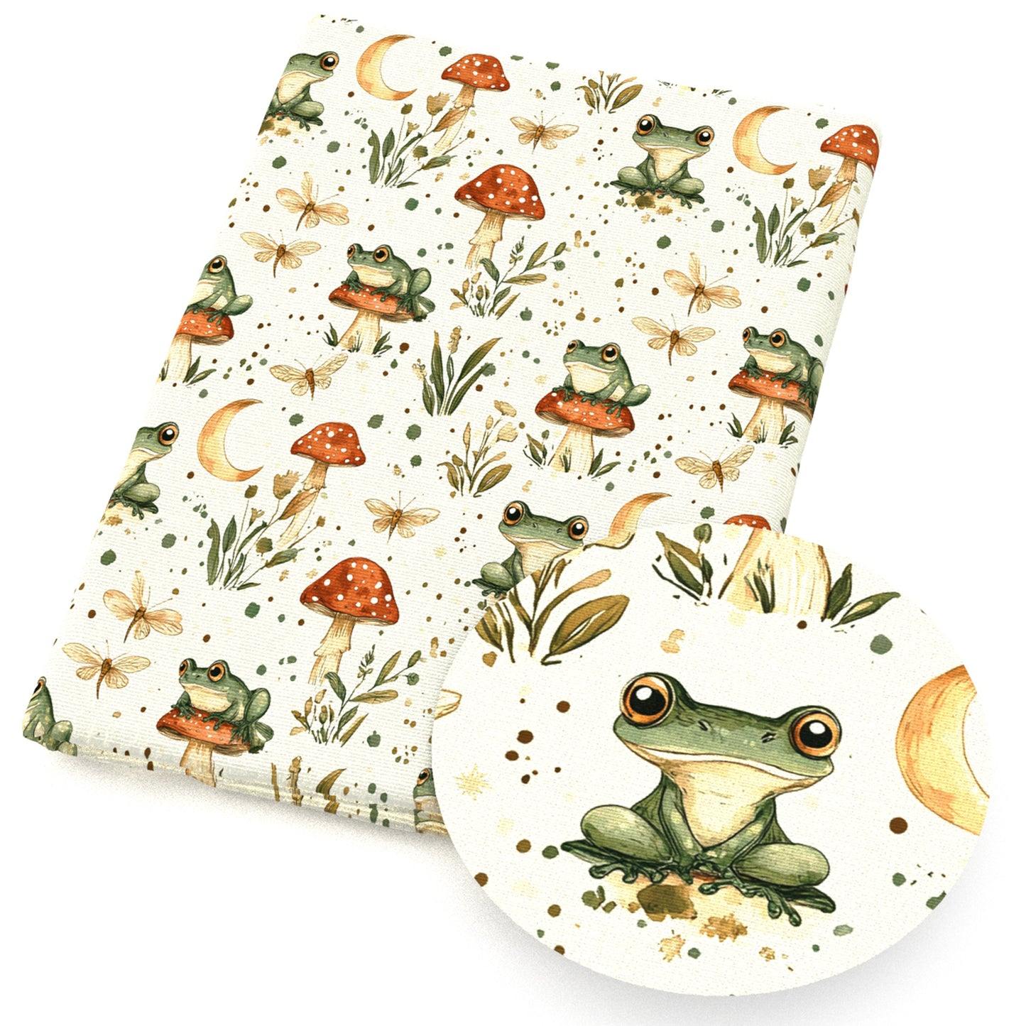 frog mushroom butterfly grass fabric