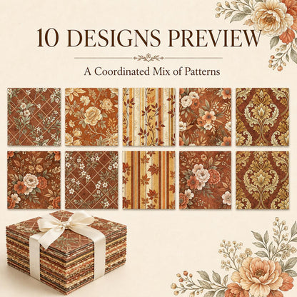 10Pc/Set Autumn Stripe Flower Series Fat Quarter Fabric, Pre-Cut Square Fabric Assort, Fabric Set, Craft Fabric, Handmade DIY Patchwork Fabric,Home Quilting Sewing Fabric, Packaging Fabric, Scrapbooking Craft Hobbyist
