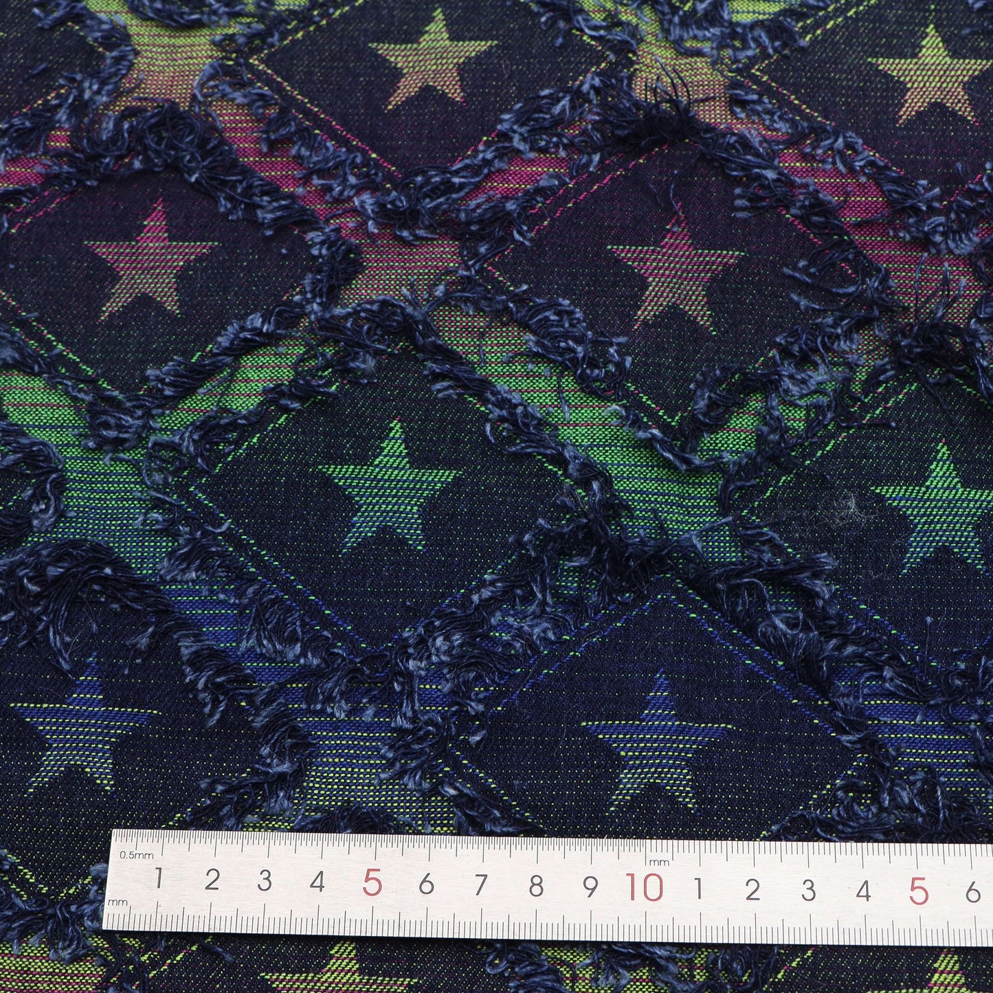 1Pc Plaid Grid Star Pattern Distressed Denim Fabric with Tassels,68.5x19.68inch Pre-cut 100% Polyester Fabric,Luxury Vintage Style,Hand Wash Only,Ideal for DIY Crafts, Bags & Sewing Projects,Hats,Sewing Supplies for Crafts