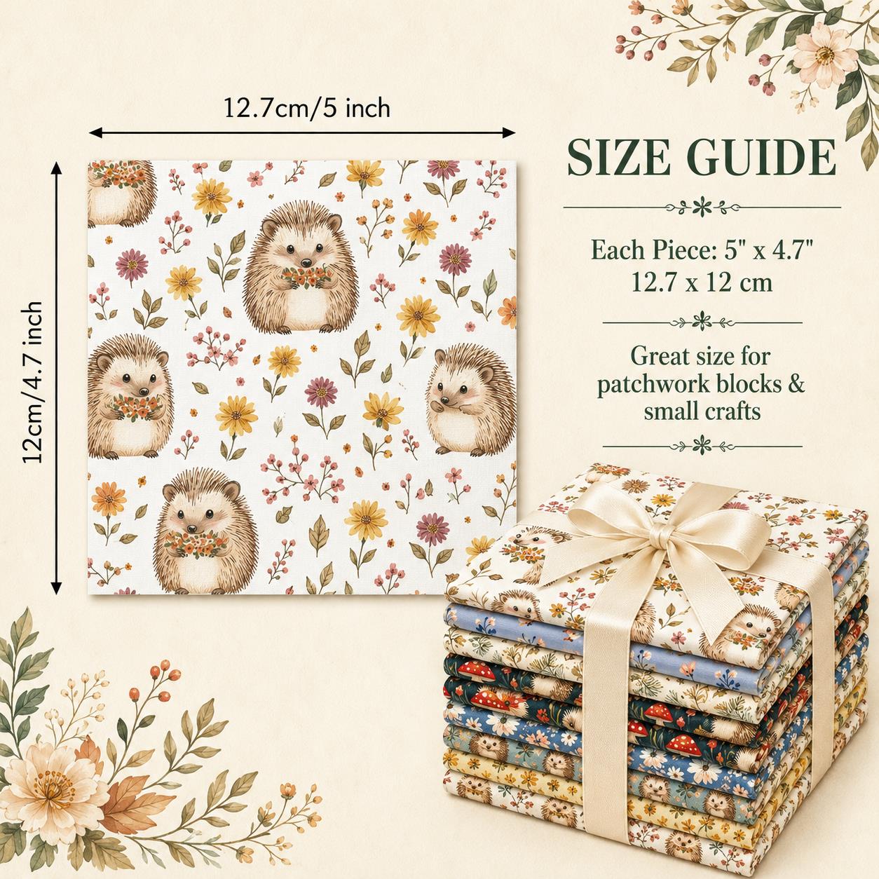10Pc/Set Flower Hedgehog Series Strawberry Ladybug MushroomFat Quarter Fabric, Pre-Cut Square Fabric Assort, Fabric Set, Craft Fabric, Handmade DIY Patchwork Fabric,Home Quilting Sewing Fabric, Packaging Fabric, Scrapbooking Craft Hobbyist