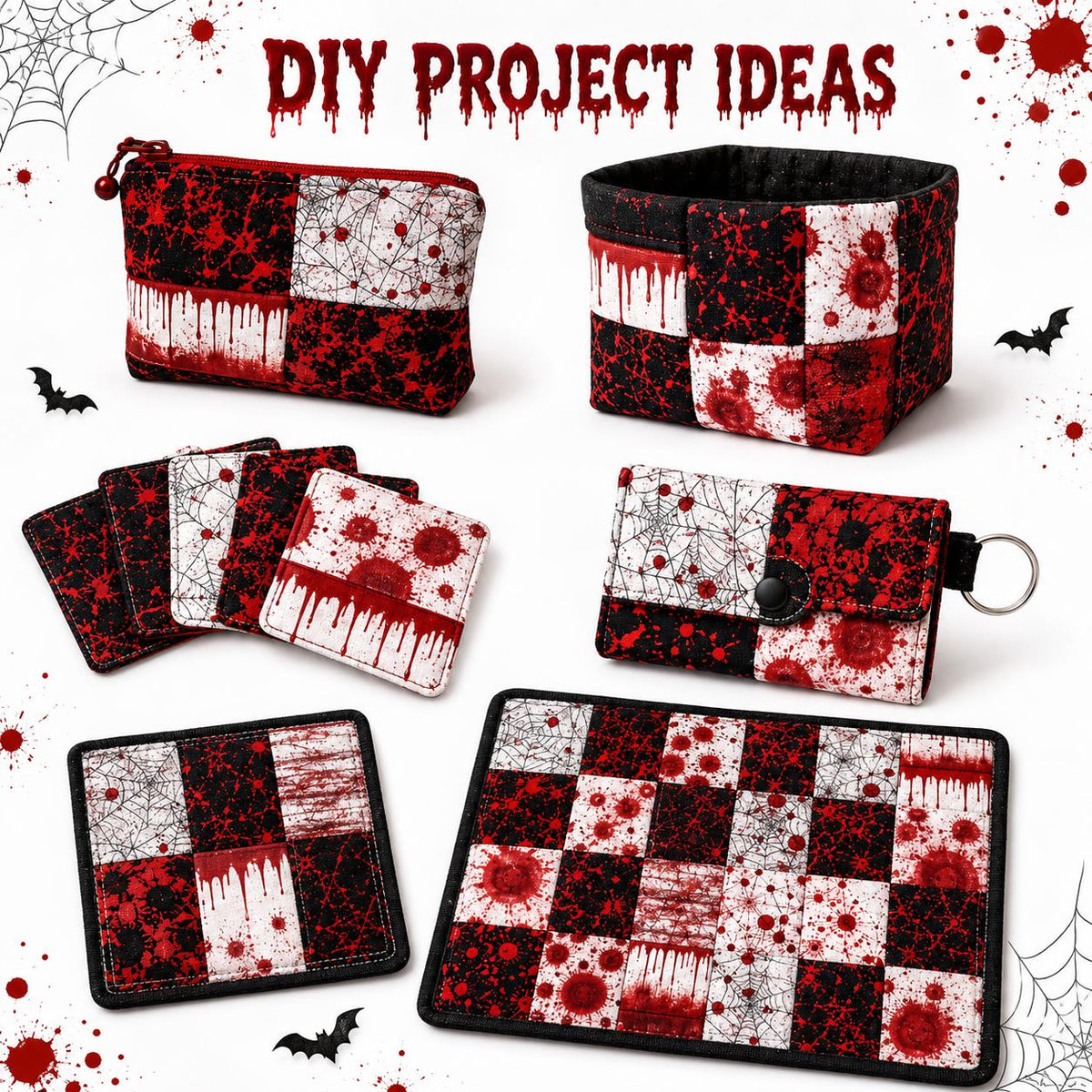 10pcs Charm Pack Set Blood Halloween Pattern Vintage Style Handmade DIY with Rich Color and Texture Elements 100% Polyester Patchwork in 10 Design Styles Suitable for Patchwork DIY Craft Projects DIY Wallet Making Gift Giving Bag Making Mother's Day Gift
