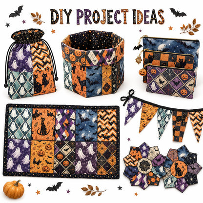 10Pc/Set Halloween Series Plaid Star Skull Bat Cat Fat Quarter Fabric, Pre-Cut Square Fabric Assort, Fabric Set, Craft Fabric, Handmade DIY Patchwork Fabric,Home Quilting Sewing Fabric, Packaging Fabric, Scrapbooking Craft Hobbyist