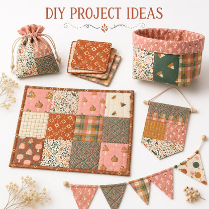 10pcs Charm Pack Set Mushroom Pumpkin Pattern Vintage Style Handmade DIY with Rich Color and Texture Elements 100% Polyester Patchwork in 10 Design Styles Suitable for Patchwork DIY Craft Projects DIY Wallet Making Gift Giving Bag Making Mother's Day Gift