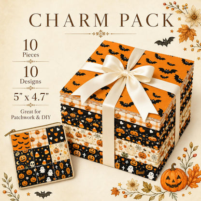 10Pc/Set Halloween Series Pumpkin Bat Cat Stripe Fat Quarter Fabric, Pre-Cut Square Fabric Assort, Fabric Set, Craft Fabric, Handmade DIY Patchwork Fabric,Home Quilting Sewing Fabric, Packaging Fabric, Scrapbooking Craft Hobbyist