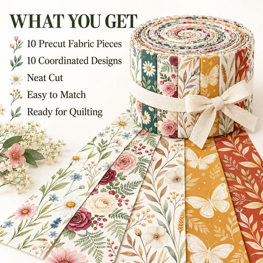 10pcs Vintage Floral Pattern Jelly Roll Fabric Strips 2.5X19.7inch Pre-Cut 100% Polyester For Patchwork Quilts, Table Runners, Placemats, Tote Bags, Storage Pouches, Makeup Bags, Coasters, Quilt Blocks & Binding