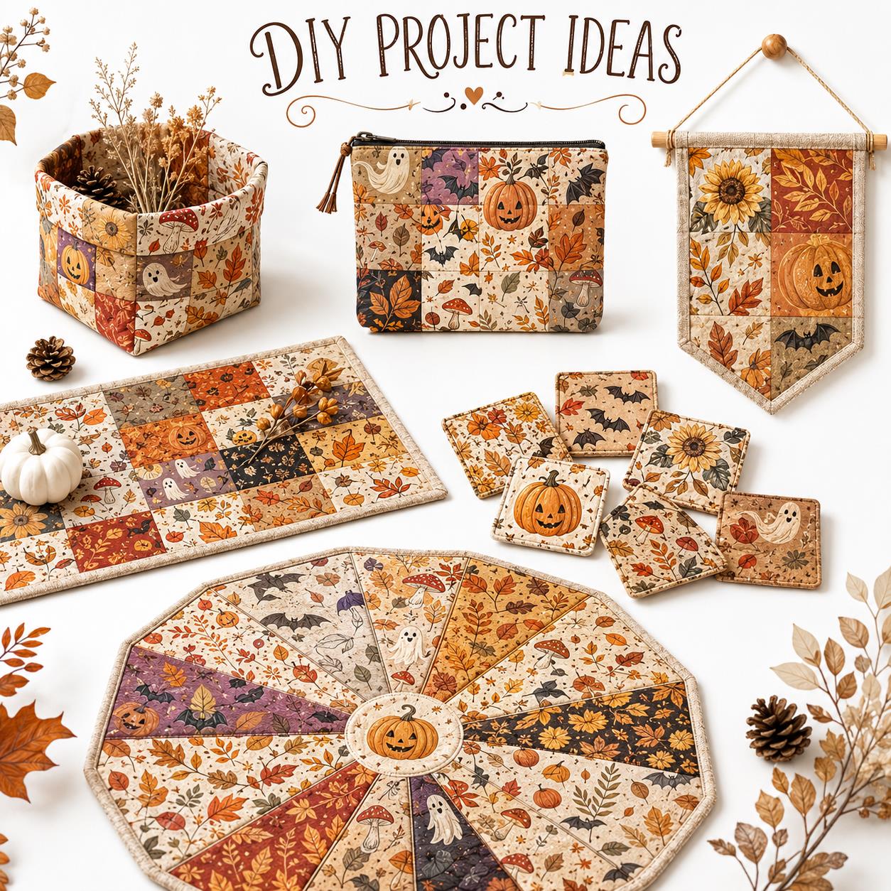 10Pc/Set Halloween Autumn Series Skull Pumpkin Mushroom Maple Leaf Bat Fat Quarter Fabric, Pre-Cut Square Fabric Assort, Fabric Set, Craft Fabric, Handmade DIY Patchwork Fabric,Home Quilting Sewing Fabric, Packaging Fabric, Scrapbooking Craft Hobbyist