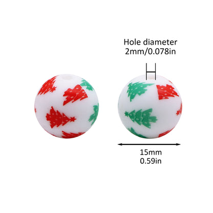 Christmas Tree Silicone Beads for Jewelry Making - Pearlescent Loose Round Beads with Hole, DIY Craft Supplies for Bracelets, Keychains, Handmade Fashion Accessories - 5PCS Assortment