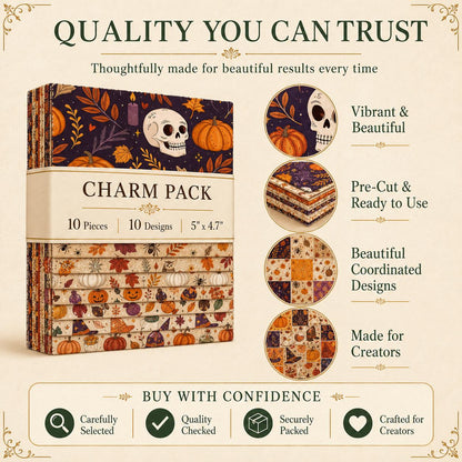 10Pc/Set Halloween Autumn Series Owl Skull Pumpkin Cake Candy Bat Fat Quarter Fabric, Pre-Cut Square Fabric Assort, Fabric Set, Craft Fabric, Handmade DIY Patchwork Fabric,Home Quilting Sewing Fabric, Packaging Fabric, Scrapbooking Craft Hobbyist