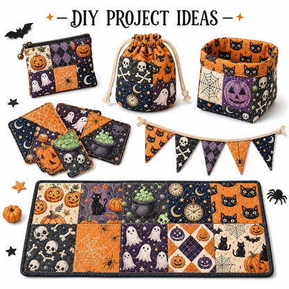10pcs Charm Pack Set Bat Pumpkin Skull Cat Halloween Vintage Style Pattern Handmade DIY with Rich Color and Texture Elements 100% Polyester Patchwork in 10 Design Styles Suitable for Patchwork DIY Craft Projects DIY Wallet Making Gift Giving Bag Making