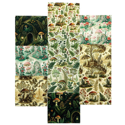 10pcs Charm Pack Set Mushroom Pattern 100% Polyester Patchwork in 10 Design Styles, Ready-to-Sew Without Cutting, Suitable For Patchwork Wallet Making Gift Giving Tote Bags Coasters DIY Craft Projects