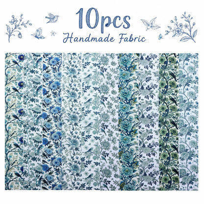 10pcs Vintage Blue Floral Pattern Jelly Roll Fabric Strips 2.5X19.7inch Pre-Cut 100% Polyester For Patchwork Quilts, Table Runners, Placemats, Tote Bags, Storage Pouches, Makeup Bags, Coasters, Quilt Blocks & Binding