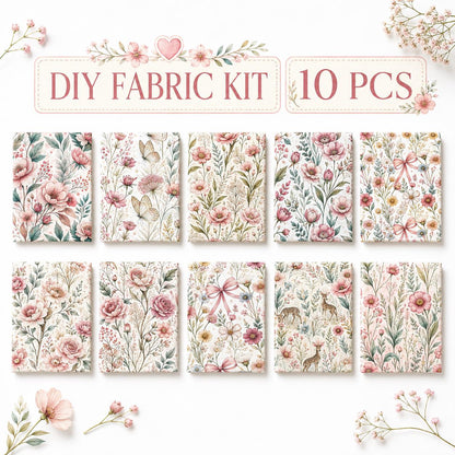 10Pc/Set Flower Series Butterfly Bowknot Fat Quarter Fabric, Pre-Cut Square Fabric Assort, Fabric Set, Craft Fabric, Handmade DIY Patchwork Fabric,Home Quilting Sewing Fabric, Packaging Fabric, Scrapbooking Craft Hobbyist