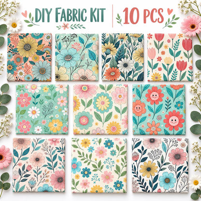 10Pc/Set Flower Series Fat Quarter Fabric, Pre-Cut Square Fabric Assort, Fabric Set, Craft Fabric, Handmade DIY Patchwork Fabric,Home Quilting Sewing Fabric, Packaging Fabric, Scrapbooking Craft Hobbyist