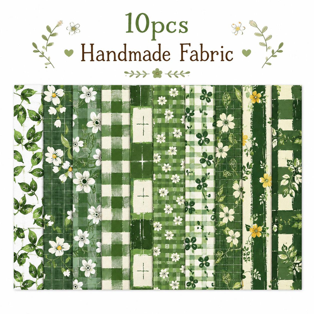 10pcs Vintage Floral Green Pattern Jelly Roll Fabric Strips 2.5X19.7inch Pre-cut 100% Polyester for Patchwork Quilts, Table Runners, Placemats, Tote Bags, Storage Pouches, Makeup Bags, Coasters, Quilt Blocks & Binding Multi-color