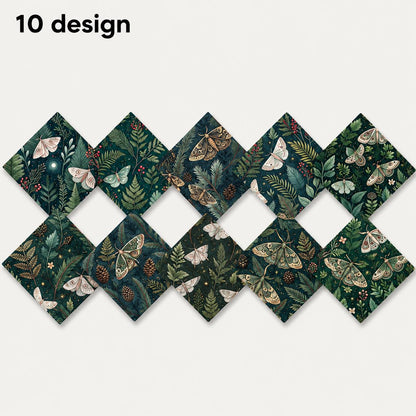 10pcs Charm Pack Set Green Holly Christmas Pattern Vintage Style Pattern Handmade DIY with Rich Color and Texture Elements 100% Polyester Patchwork in 10 Design Styles Suitable for Patchwork DIY Craft Projects DIY Wallet Making Gift Giving Bag Making Moth