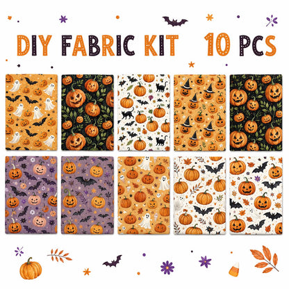 10pcs Charm Pack Set Halloween Pumpkin Ghost Pattern Vintage Style Handmade DIY with Rich Color and Texture Elements 100% Polyester Patchwork in 10 Design Styles Suitable for Patchwork DIY Craft Projects DIY Wallet Making Gift Giving Bag Making Mother's D
