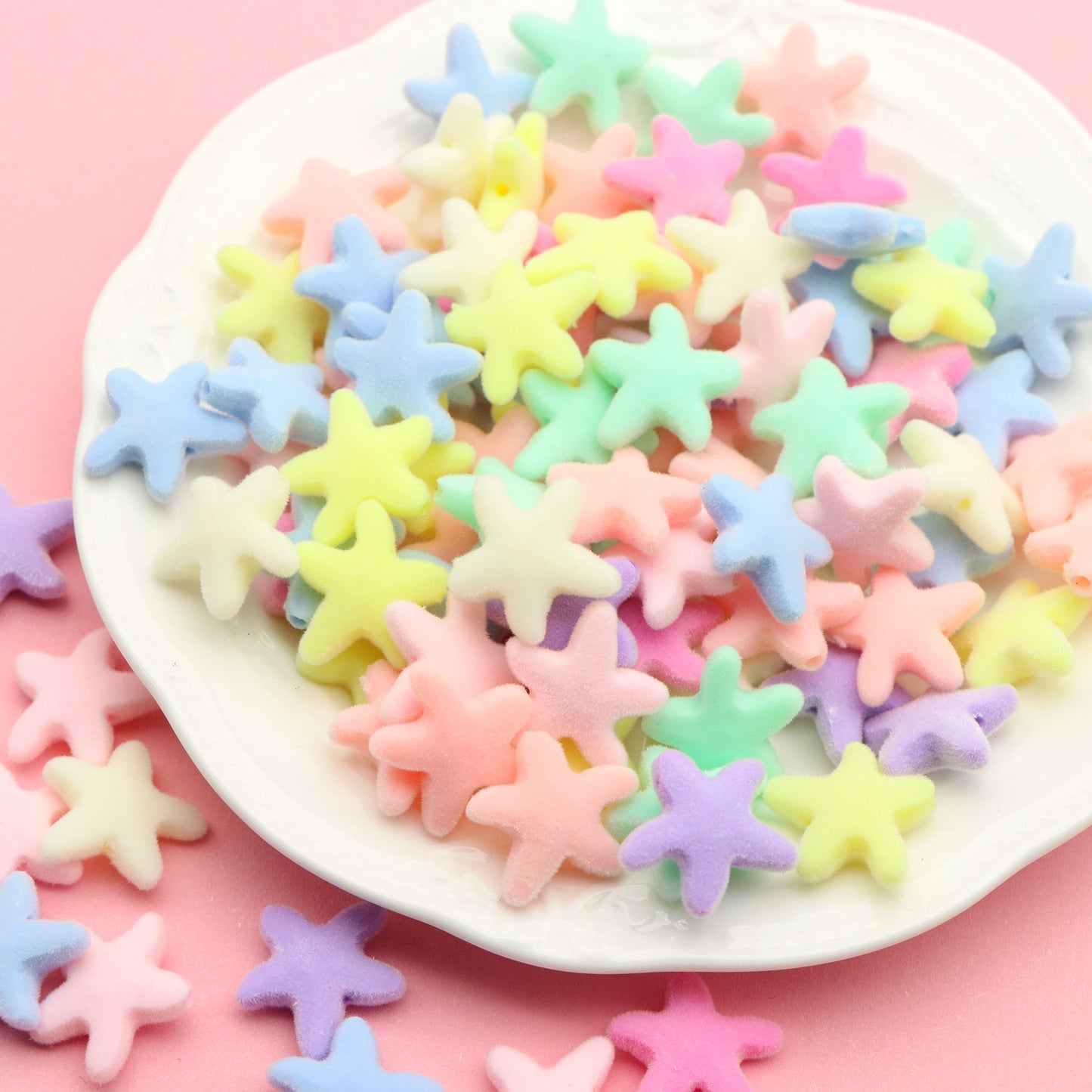 10pcs Mix Color Vibrant Star-Shaped Velvet Beads For Jewelry Making DIY Handmade Bracelet Necklace Accessories