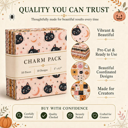10Pc/Set Halloween Series Star Skull Pumpkin Cat Moon Fat Quarter Fabric, Pre-Cut Square Fabric Assort, Fabric Set, Craft Fabric, Handmade DIY Patchwork Fabric,Home Quilting Sewing Fabric, Packaging Fabric, Scrapbooking Craft Hobbyist