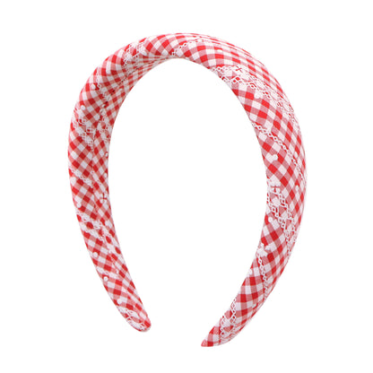 Red White Plaid Sponge Headband