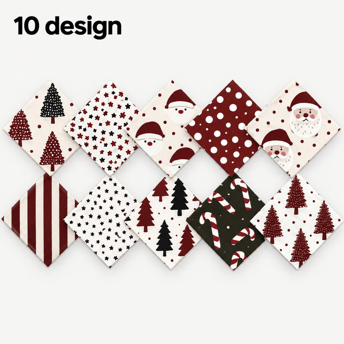 10Pc/Set Christmas Series Star Tree Stripe Dot Crutch Fat Quarter Fabric, Pre-Cut Square Fabric Assort, Fabric Set, Craft Fabric, Handmade DIY Patchwork Fabric,Home Quilting Sewing Fabric, Packaging Fabric, Scrapbooking Craft Hobbyist