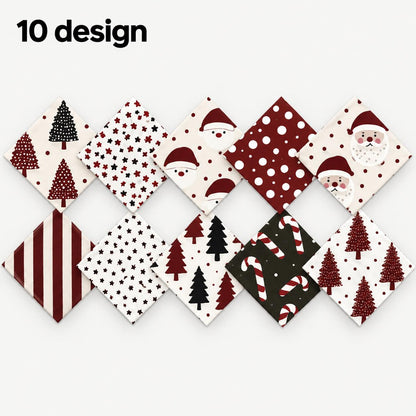10Pc/Set Christmas Series Star Tree Stripe Dot Crutch Fat Quarter Fabric, Pre-Cut Square Fabric Assort, Fabric Set, Craft Fabric, Handmade DIY Patchwork Fabric,Home Quilting Sewing Fabric, Packaging Fabric, Scrapbooking Craft Hobbyist