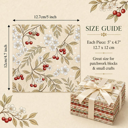 10Pc/Set Cherry Series Flower Stripe Plaid Fat Quarter Fabric, Pre-Cut Square Fabric Assort, Fabric Set, Craft Fabric, Handmade DIY Patchwork Fabric,Home Quilting Sewing Fabric, Packaging Fabric, Scrapbooking Craft Hobbyist