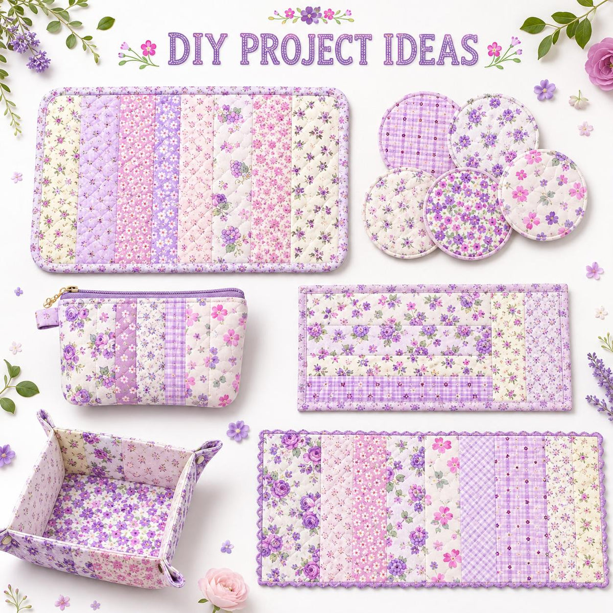 10pcs Vintage Floral Purple Pattern Jelly Roll Fabric Strips 2.5X19.7inch Pre-cut 100% Polyester for Patchwork Quilts, Table Runners, Placemats, Tote Bags, Storage Pouches, Makeup Bags, Coasters, Quilt Blocks & Binding Multi-color