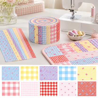 10pcs Vintage Plaid Grid Pattern Jelly Roll Fabric Strips 2.5X19.7inch Pre-cut 100% Polyester for Patchwork Quilts, Table Runners, Placemats, Tote Bags, Storage Pouches, Makeup Bags, Coasters, Quilt Blocks & Binding
