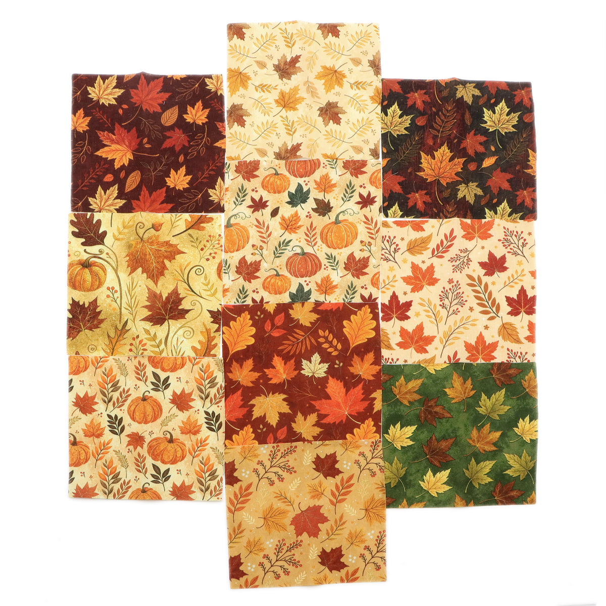 10pcs Charm Pack Set Maple leaf Pumpkin Autumn Vintage Style Pattern Handmade DIY with Rich Color and Texture Elements 100% Polyester Patchwork in 10 Design Styles Suitable for Patchwork DIY Craft Projects DIY Wallet Making Gift Giving Bag Making Mother's