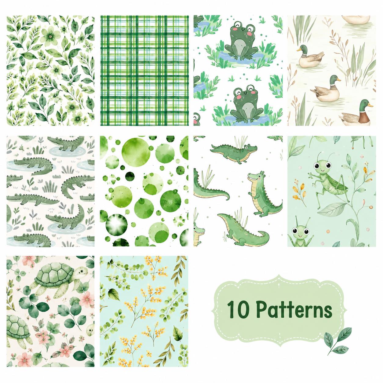10Pc/Set, Making 10 Images 1pc Each, Each Size: 6.3*50cm Animal Frog Green Series Sliced Fabric Set Style Combination, Polyester Jelly Roll Fabric Strips, Pre-Cut Quilting Squares, For Quilting DIY, Handicrafts And Sewing, Blankets, Rugs