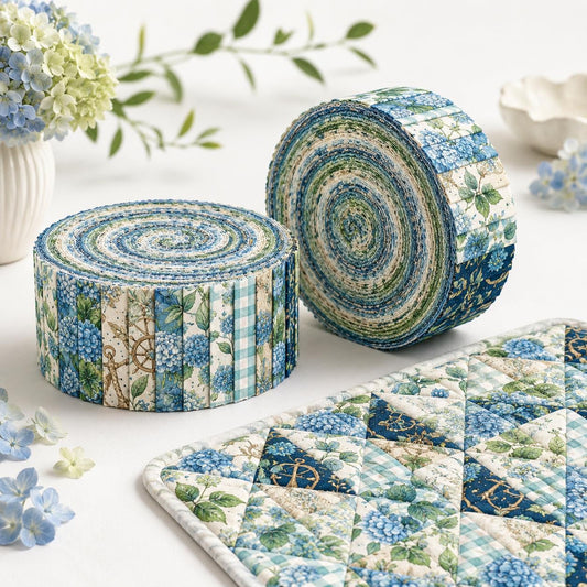 10pcs Vintage Floral Hydrangea Pattern Jelly Roll Fabric Strips 2.5X19.7inch Pre-Cut 100% Polyester For Patchwork Quilts, Table Runners, Placemats, Tote Bags, Storage Pouches, Makeup Bags, Coasters, Quilt Blocks & Binding