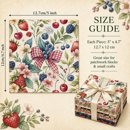 10Pc/Set Fruit Series Bows Butterfly Flower Plaid Strawberry Daisy Blueberry Fat Quarter Fabric, Pre-Cut Square Fabric Assort, Fabric Set, Craft Fabric, Handmade DIY Patchwork Fabric,Home Quilting Sewing Fabric, Packaging Fabric, Scrapbooking Craft Hobbyi