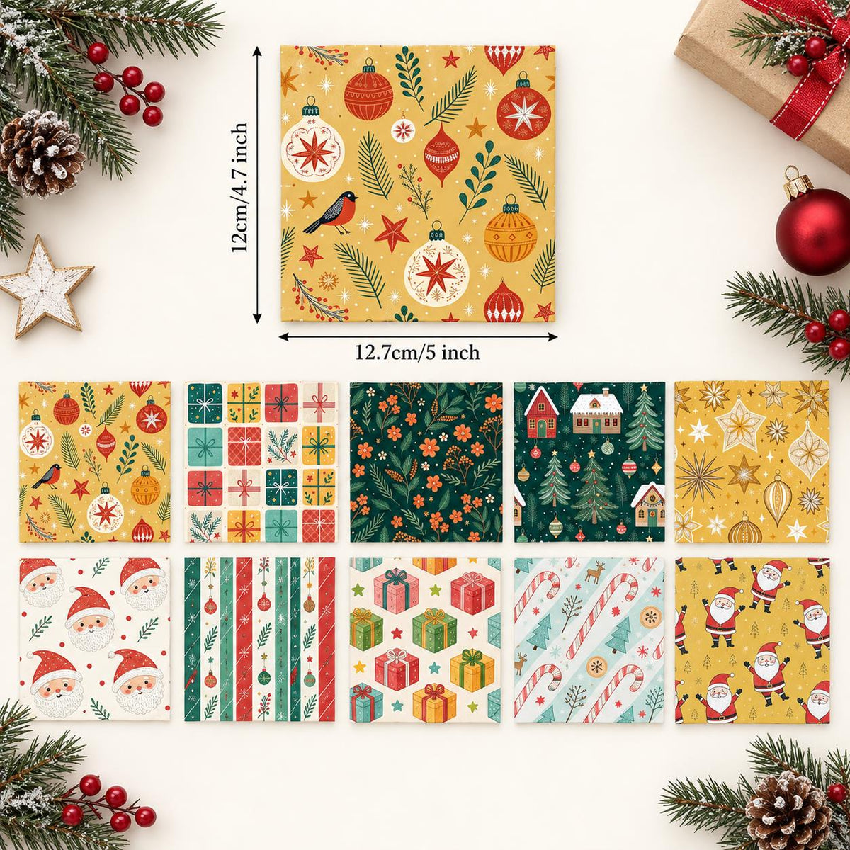 10Pc/Set Christmas Flower Deer Tree Santa Claus Crutch Series Fat Quarter Fabric, Pre-Cut Square Fabric Assort, Fabric Set, Craft Fabric, Handmade DIY Patchwork Fabric,Home Quilting Sewing Fabric, Packaging Fabric, Scrapbooking Craft Hobbyist