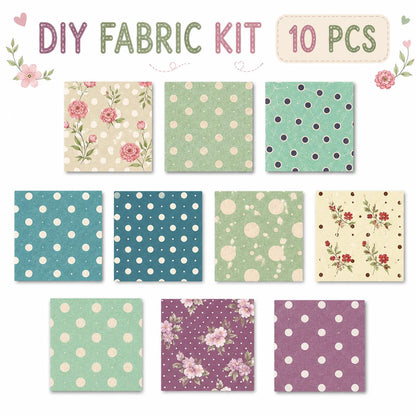 10pcs Charm Pack Set Floral Dot Pattern Vintage Style Handmade DIY with Rich Color and Texture Elements 100% Polyester Patchwork in 10 Design Styles Suitable for Patchwork DIY Craft Projects DIY Wallet Making Gift Giving Bag Making Mother's Day Gift