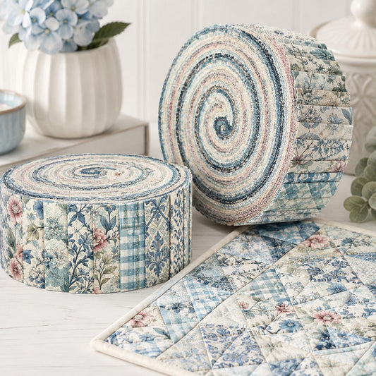 10pcs Vintage Blue Floral Plaid Pattern Jelly Roll Fabric Strips 2.5X19.7inch Pre-Cut 100% Polyester For Patchwork Quilts, Table Runners, Placemats, Tote Bags, Storage Pouches, Makeup Bags, Coasters, Quilt Blocks & Binding