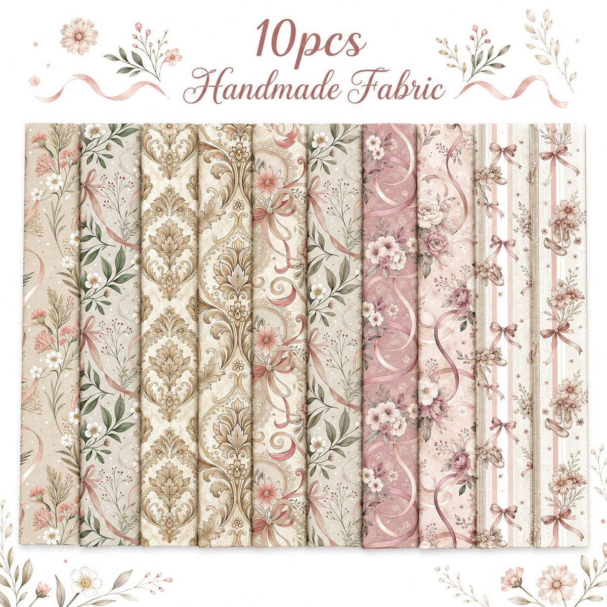 10pcs Vintage Floral Pattern Jelly Roll Fabric Strips 2.5X19.7inch Pre-Cut 100% Polyester For Patchwork Quilts, Table Runners, Placemats, Tote Bags, Storage Pouches, Makeup Bags, Coasters, Quilt Blocks & Binding