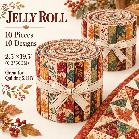 10pcs Vintage Floral Maple Leaf Pumpkin Autumn Theme Jelly Roll Fabric Strips 2.5X19.7inch Pre-Cut 100% Polyester For Patchwork Quilts, Table Runners, Placemats, Tote Bags, Storage Pouches, Makeup Bags, Coasters, Quilt Blocks & Binding