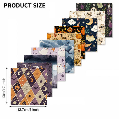 10pcs Charm Pack Set Bat Pumpkin Moon Halloween Vintage Style Pattern Handmade DIY with Rich Color and Texture Elements 100% Polyester Patchwork in 10 Design Styles Suitable for Patchwork DIY Craft Projects DIY Wallet Making Gift Giving Bag Making