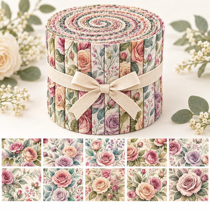 10pcs Vintage Floral Pattern Jelly Roll Fabric Strips 2.5X19.7inch Pre-Cut 100% Polyester For Patchwork Quilts, Table Runners, Placemats, Tote Bags, Storage Pouches, Makeup Bags, Coasters, Quilt Blocks & Binding