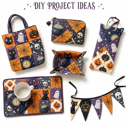 10pcs Charm Pack Set Bat Pumpkin Skull Cat Halloween Vintage Style Pattern Handmade DIY with Rich Color and Texture Elements 100% Polyester Patchwork in 10 Design Styles Suitable for Patchwork DIY Craft Projects DIY Wallet Making Gift Giving Bag Making