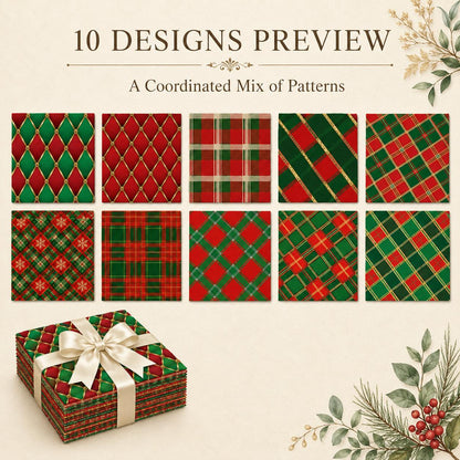 10Pc/Set Christmas Series Plaid Rhombus Fat Quarter Fabric, Pre-Cut Square Fabric Assort, Fabric Set, Craft Fabric, Handmade DIY Patchwork Fabric,Home Quilting Sewing Fabric, Packaging Fabric, Scrapbooking Craft Hobbyist