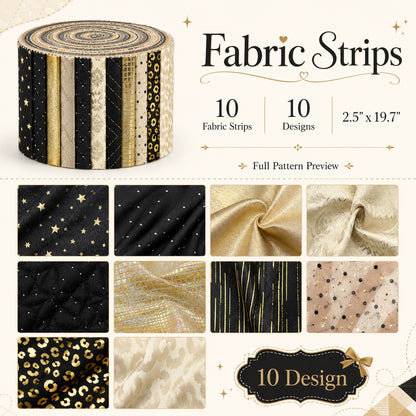 10Pc/Set, Making 10 Images 1pc Each, Each Size: 6.3*50cm Leopard Star Golden Hot Stamping Series Sliced Fabric Set Style Combination, Polyester Jelly Roll Fabric Strips, Pre-Cut Quilting Squares, For Quilting DIY, Handicrafts And Sewing, Blankets, Rugs, I